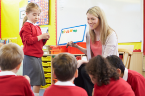 Student figuring out problem with teacher in school