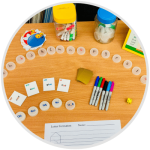 A table set up for a multisensory lesson with a dyslexic child